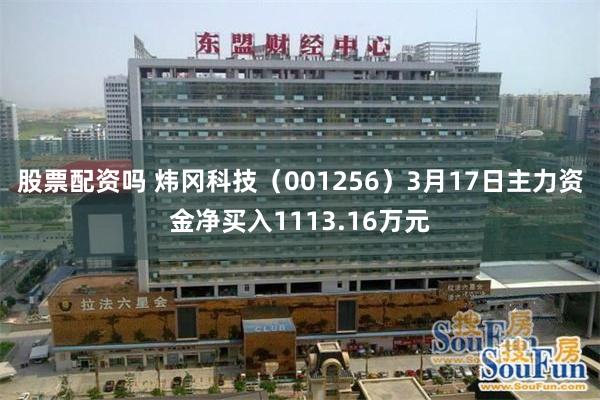 股票配资吗 炜冈科技（001256）3月17日主力资金净买入