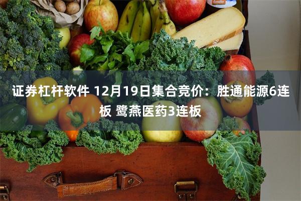 证券杠杆软件 12月19日集合竞价：胜通能源6连板 鹭燕医药